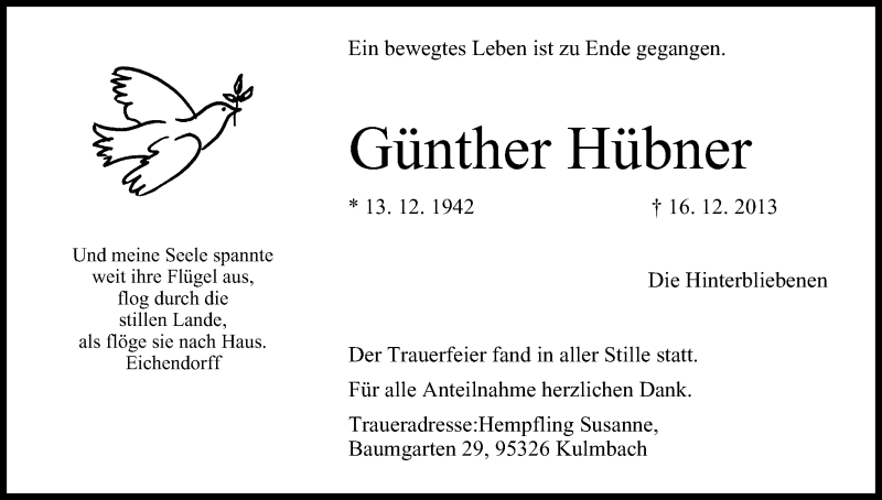  Traueranzeige für Günther Hübner vom 09.01.2014 aus MGO