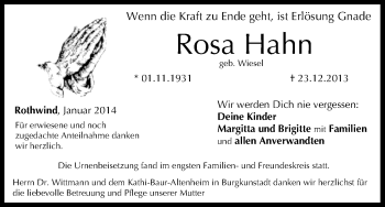 Anzeige von Rosa Hahn von MGO