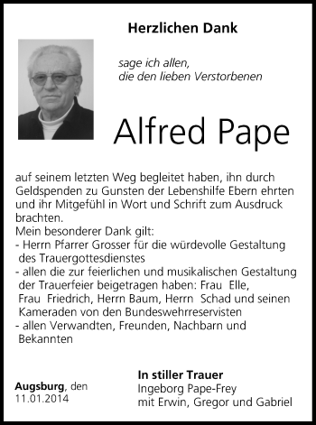 Anzeige von Alfred Pape von MGO