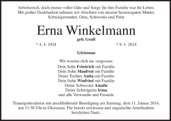 Anzeige von Erna Winkelmann von MGO