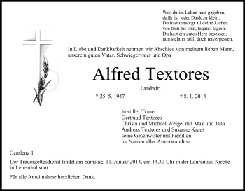 Anzeige von Alfred Textores von MGO