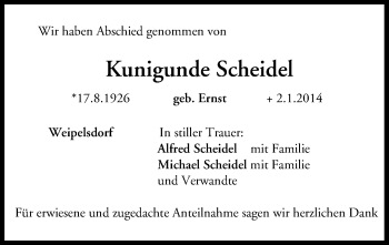 Anzeige von Kunigunde Scheidel von MGO
