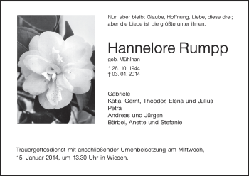 Anzeige von Hannelore Rumpp von MGO