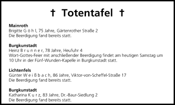 Anzeige von Totentafel vom 11.01.2014 von MGO