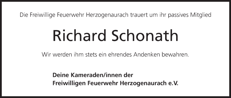  Traueranzeige für Richard Schonath vom 15.01.2014 aus MGO