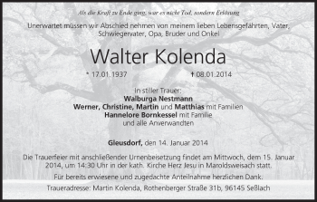 Anzeige von Walter Kolenda von MGO