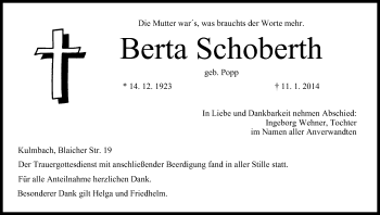 Anzeige von Berta Schoberth von MGO