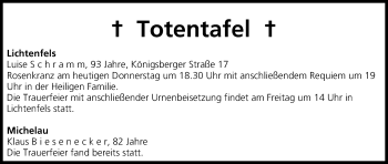 Anzeige von Totentafel vom 16.01.2014 von MGO