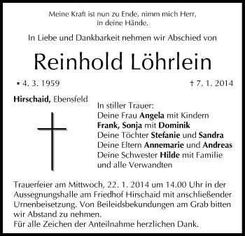 Anzeige von Reinhold Löhrlein von MGO