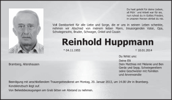 Anzeige von Reinhold Huppmann von MGO
