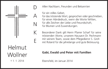 Anzeige von Helmut Wollner von MGO