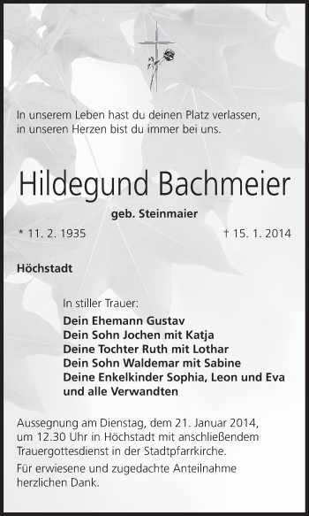 Anzeige von Hildegund Bachmeier von MGO