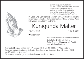 Anzeige von Kunigunda Malter von MGO