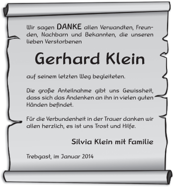 Anzeige von Gerhard Klein von MGO