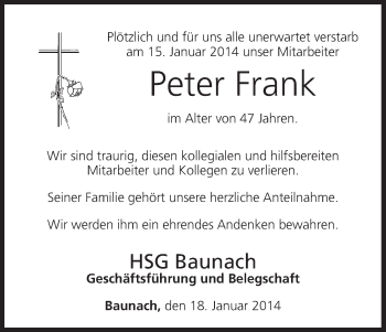 Anzeige von Peter Frank von MGO