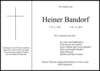 Anzeige von Heiner Bandorf von MGO