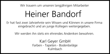 Anzeige von Heiner Bandorf von MGO