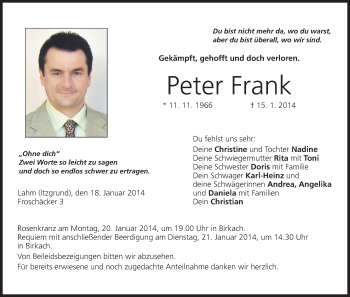Anzeige von Peter Frank von MGO
