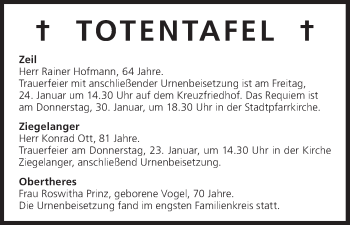 Anzeige von Totentafel vom 20.01.2014 von MGO