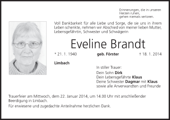 Anzeige von Eveline Brandt von MGO