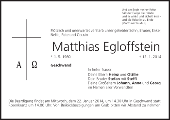 Anzeige von Matthias Egloffstein von MGO