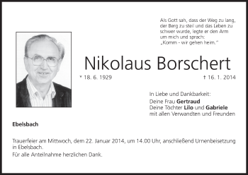 Anzeige von Nikolaus Borschert von MGO