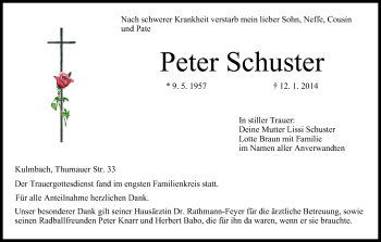 Anzeige von Peter Schuster von MGO