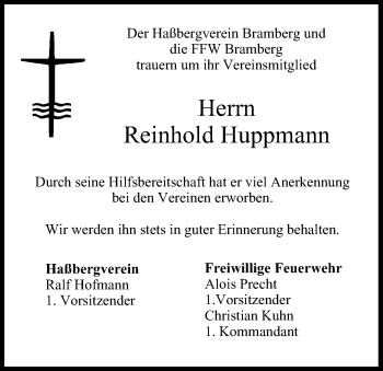 Anzeige von Reinhold Huppmann von MGO