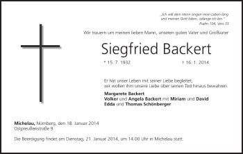 Anzeige von Siegfried Backert von MGO