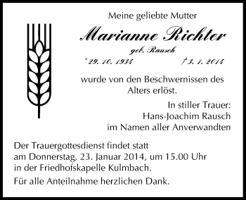 Anzeige von Marianne Richter von MGO