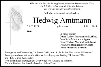 Anzeige von Hedwig Amtmann von MGO