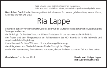 Anzeige von Ria Lappe von MGO