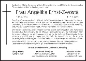 Anzeige von Angelika Ernst-Zwosta von MGO