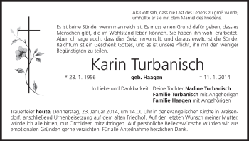 Anzeige von Karin Turbanisch von MGO