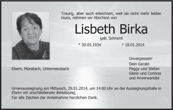 Anzeige von Lisbeth Birka von MGO