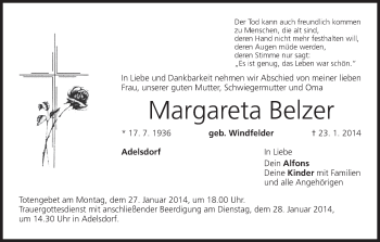 Anzeige von Margareta Belzer von MGO