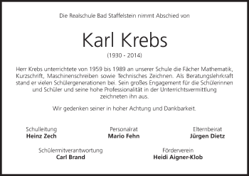 Anzeige von Karl Krebs von MGO