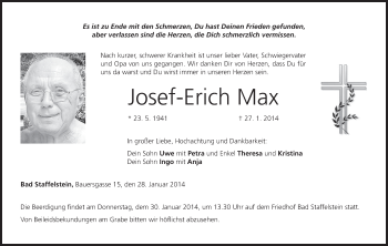 Anzeige von Josef-Erich Max von MGO