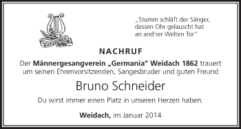 Anzeige von Bruno Schneider von MGO