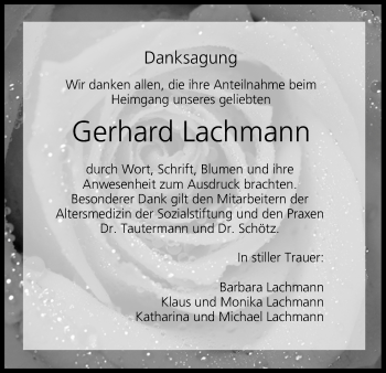 Anzeige von Gerhard Lachmann von MGO