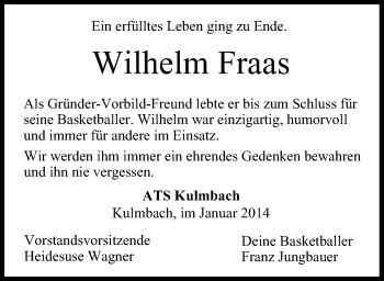 Anzeige von Wilhelm Fraas von MGO