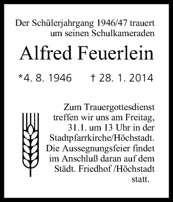 Anzeige von Alfred Feuerlein von MGO