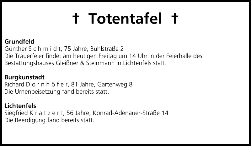  Traueranzeige für Totentafel vom 31.01.2014 vom 31.01.2014 aus MGO