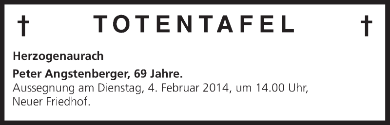  Traueranzeige für Totentafel vom 31.01.2014 vom 31.01.2014 aus MGO