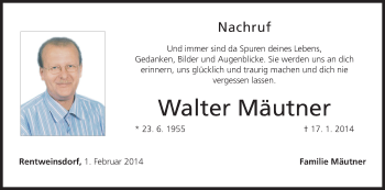 Anzeige von Walter Mäutner von MGO