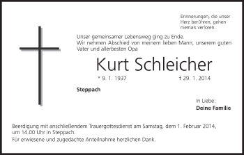 Anzeige von Kurt Schleicher von MGO