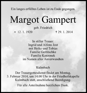 Anzeige von Margot Gampert von MGO