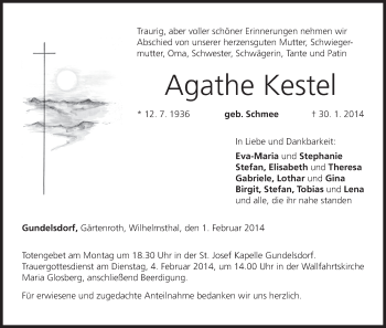 Anzeige von Agathe Kestel von MGO