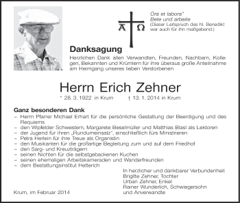 Anzeige von Erich Zehner von MGO