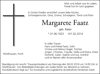 Anzeige von Margarete Faatz von MGO